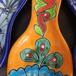 Talavera-style Spoon Rest – Orange & Blue Floral